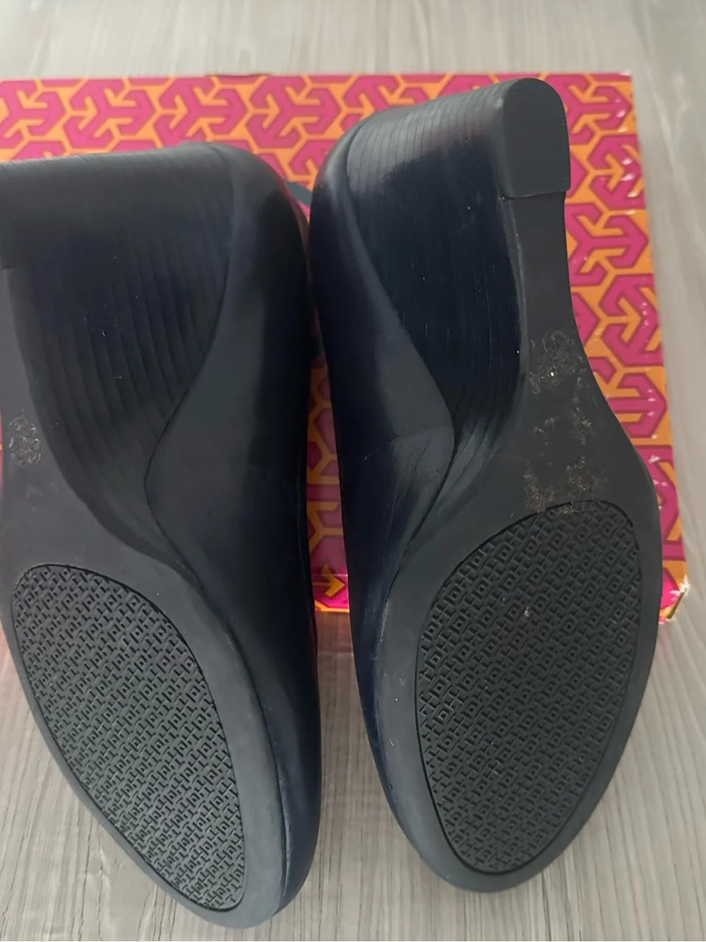 Tory Burch Black Leather Heels with Gold Logo